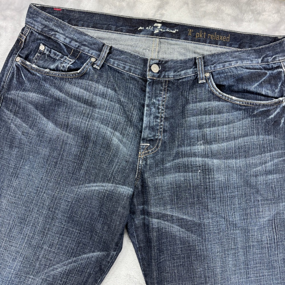 7 FOR ALL MANKIND 'A' Pkt Relaxed Jeans Mens 40x31 Dark Wash Button Fly USA